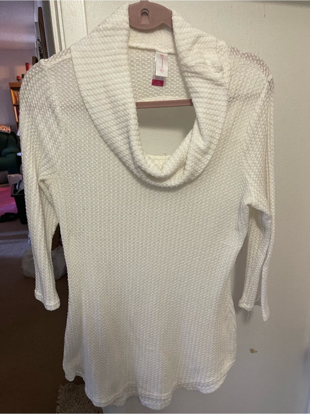 No Boundaries Cream Cowl Neck Waffle Knit Tunic